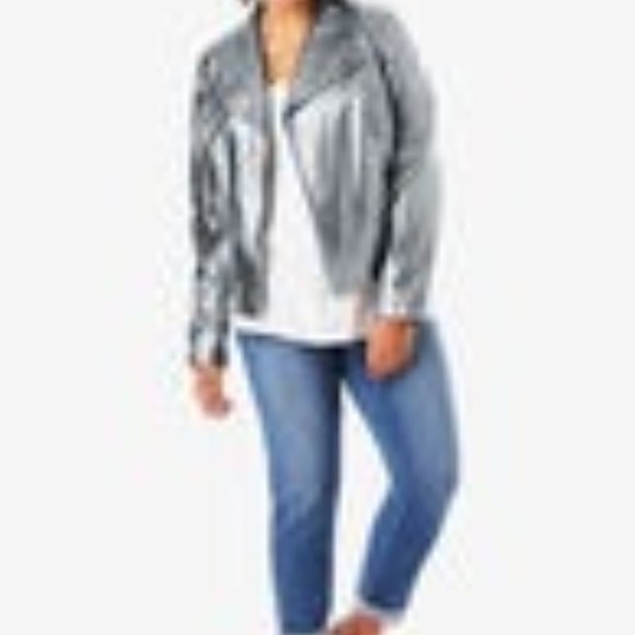 Roaman's Women's Crop Moto Jacket SZ 24 W Gunmetal